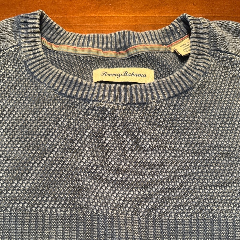 Tommy Bahama Sweater Mens Medium Blue Excellent Textured Knit Crewneck Pullover